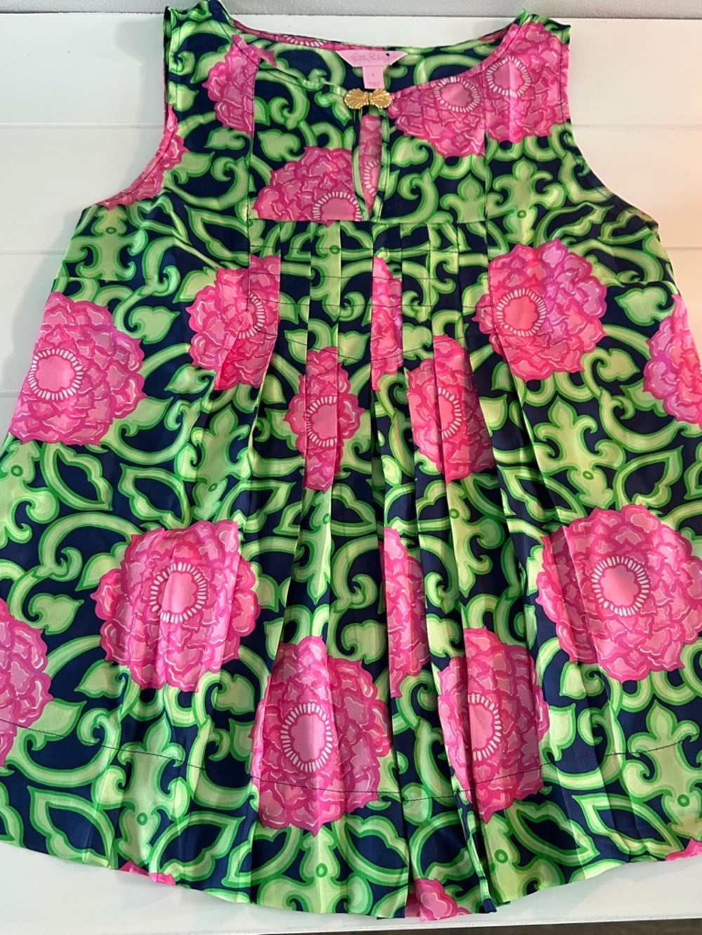 Lilly Pulitzer Pink Floral Pleated Tara Sleeveless Top
